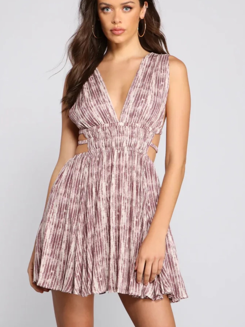 NWT Windsor Mauve Velvet Plissé Midi Dress Smocked Waist Size Small